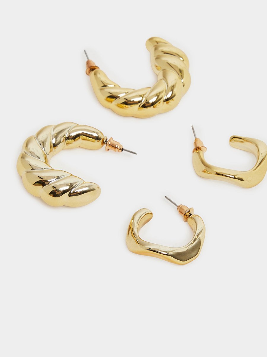 Set of 6 - Textured Half-Hoop Earrings