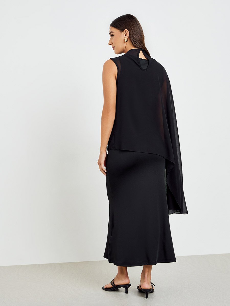 Black Sleeveless Maxi Dress with Shawl