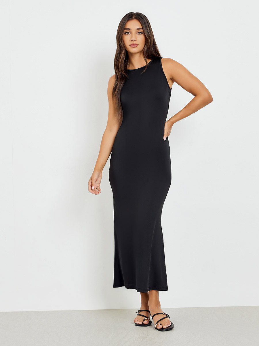 Black Sleeveless Maxi Dress with Shawl