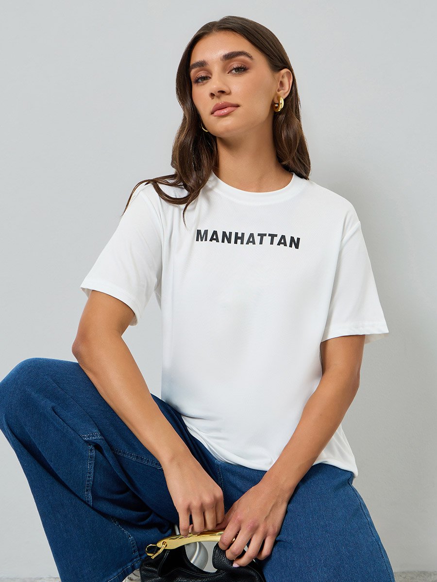 Women White Slogan Oversized T-Shirt