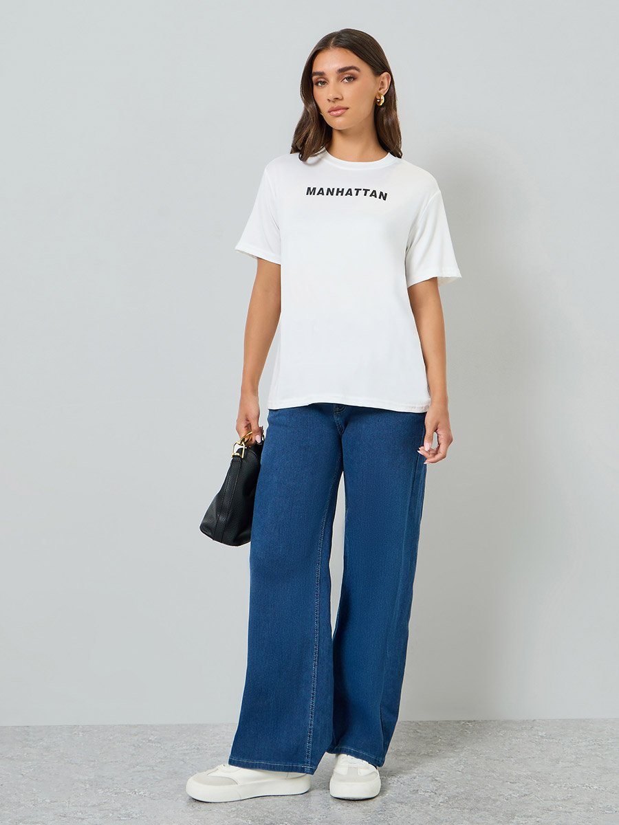 Women White Slogan Oversized T-Shirt