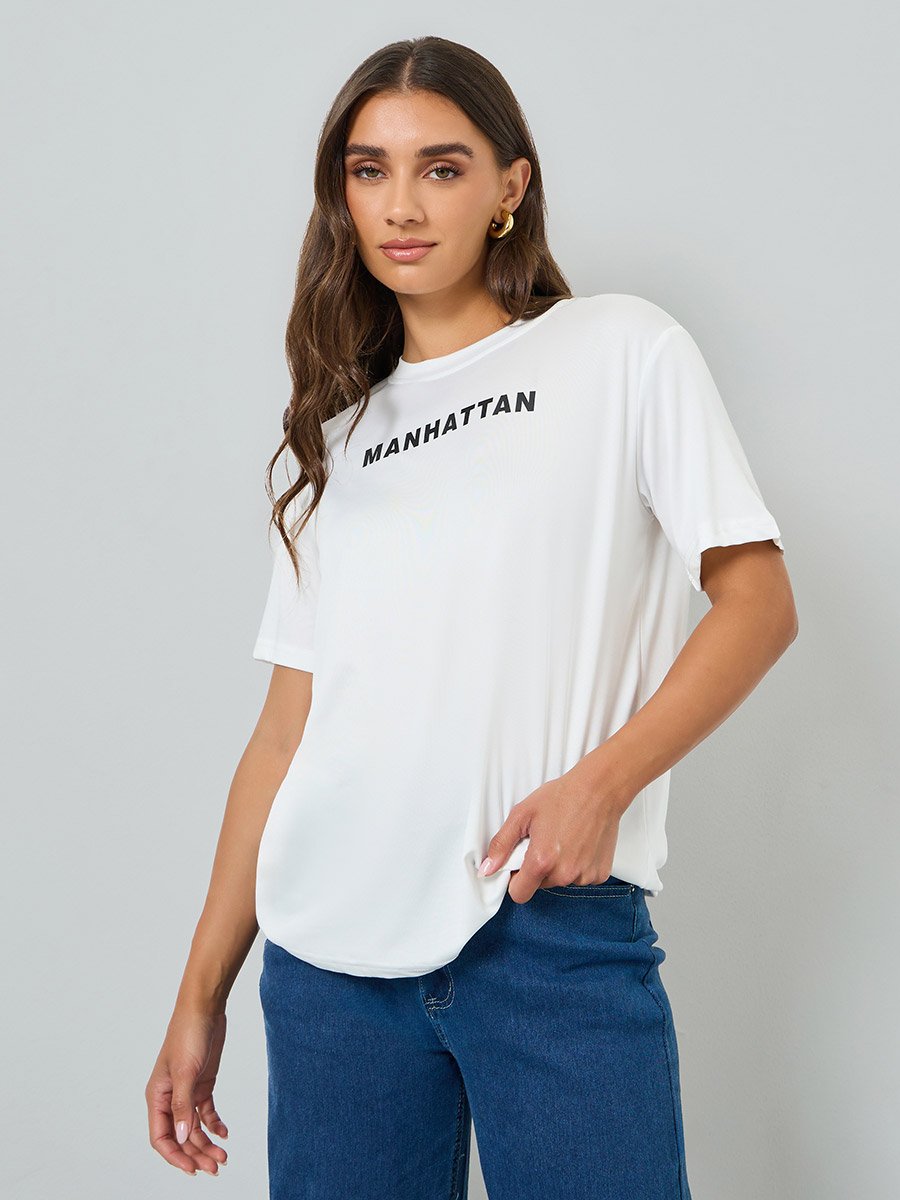 Women White Slogan Oversized T-Shirt