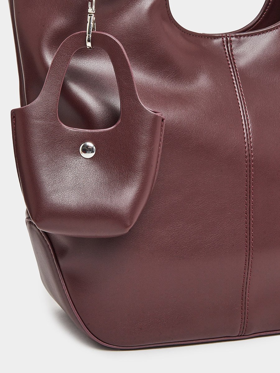 Brown Hobo Shoulder Bag with Charm