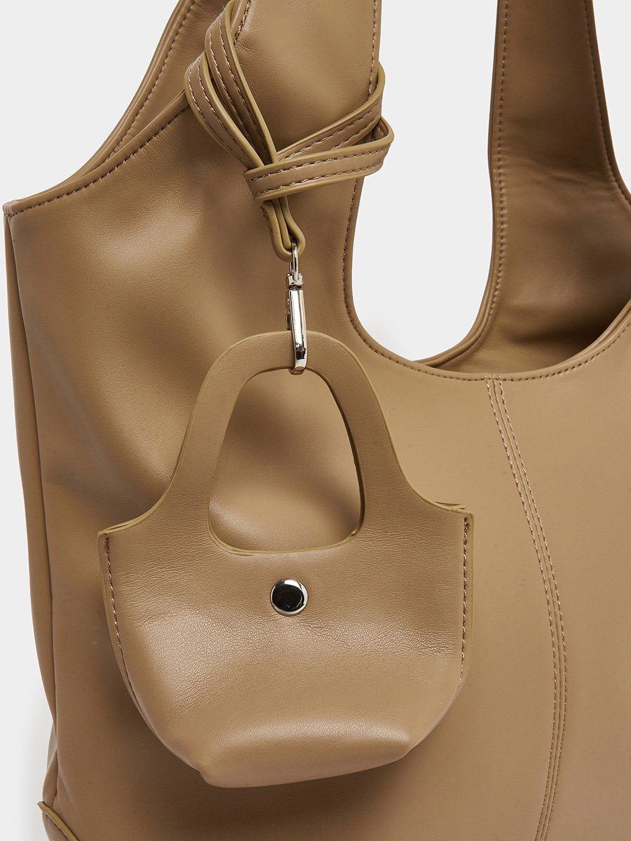 Beige Hobo Shoulder Bag with Charm