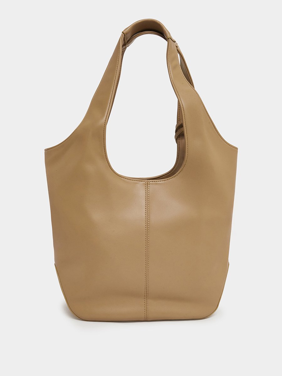 Beige Hobo Shoulder Bag with Charm