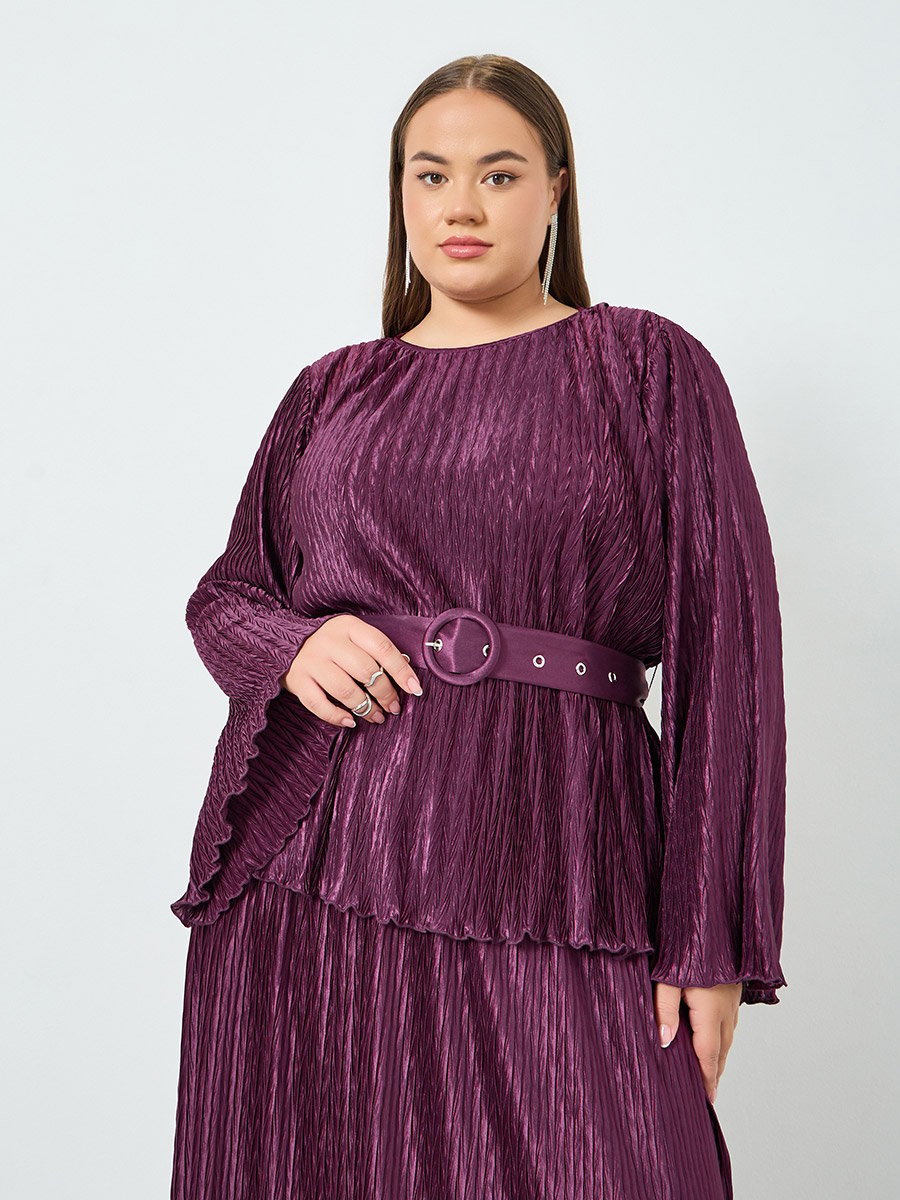 Plus Size Plisse Belted Top