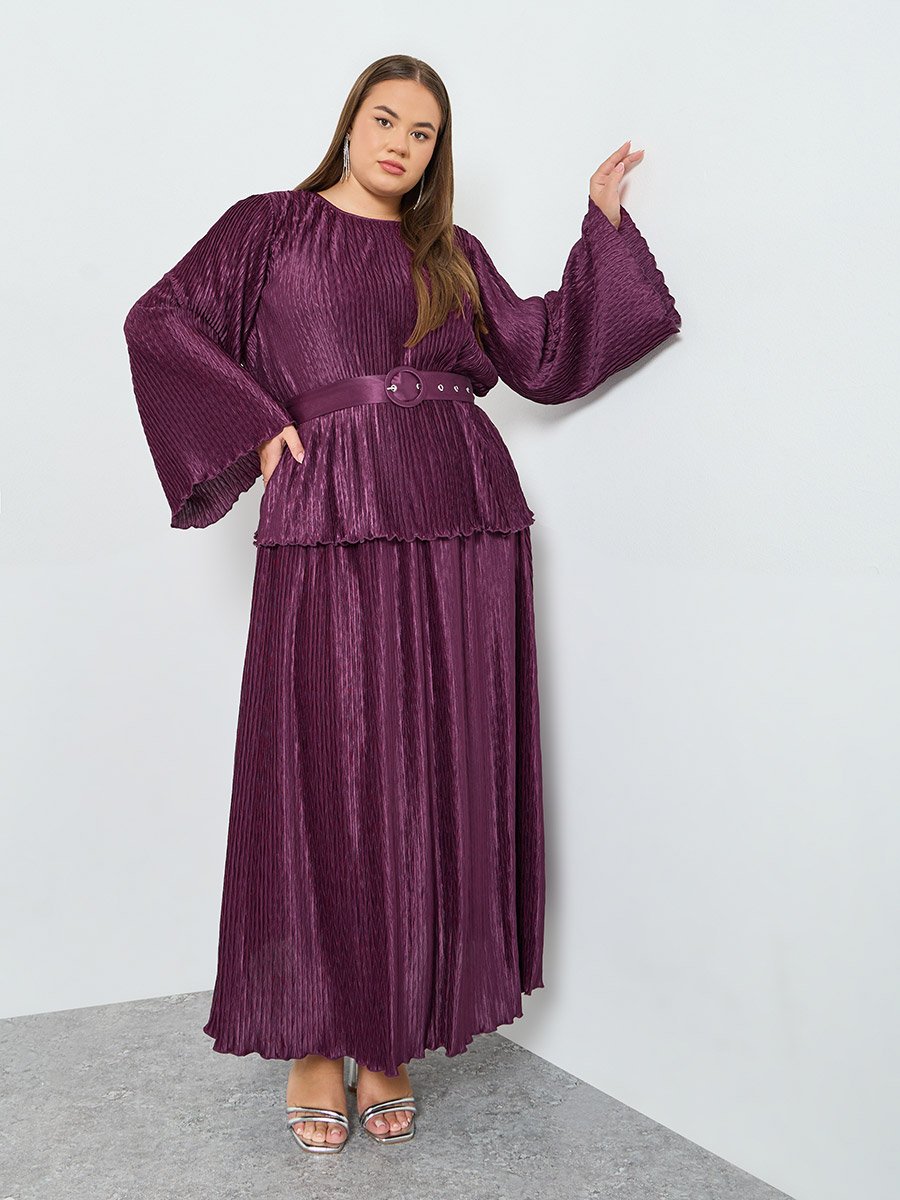 Plus Size Plisse Belted Top