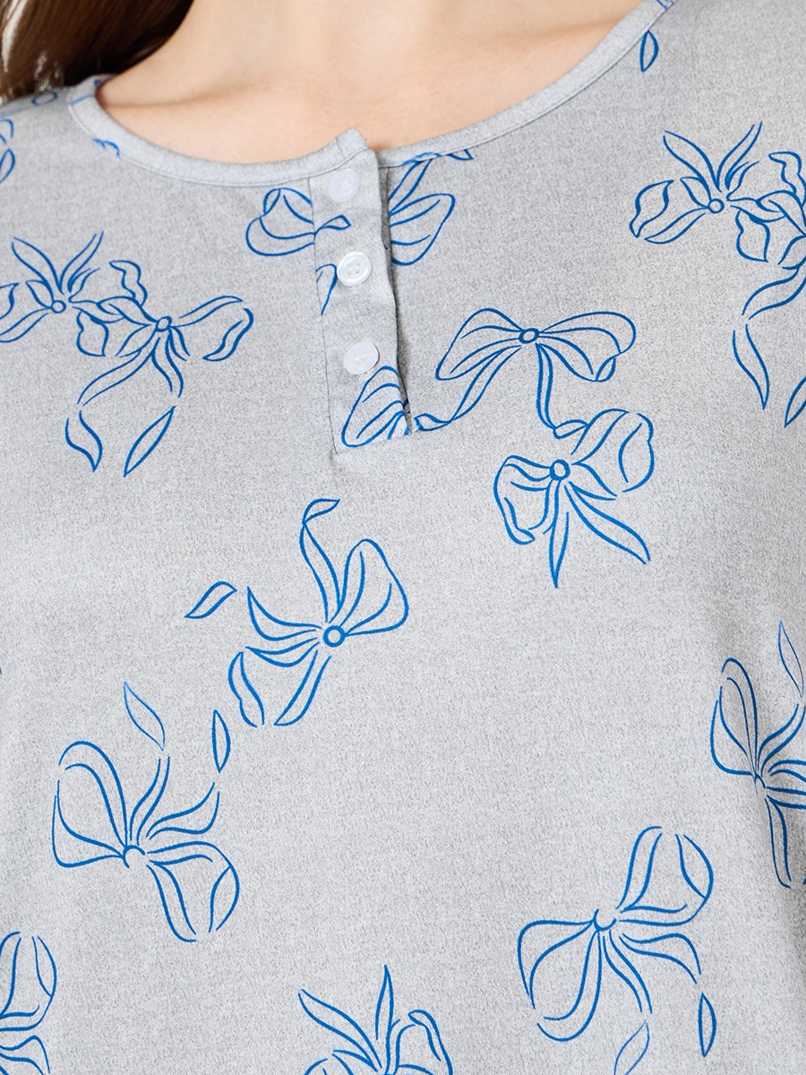 Grey Bow Print Short Sleeve Nightdress