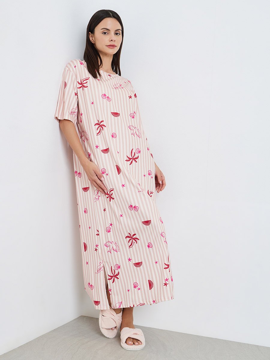 Pink All Over Print Sleep T-Shirt Dress