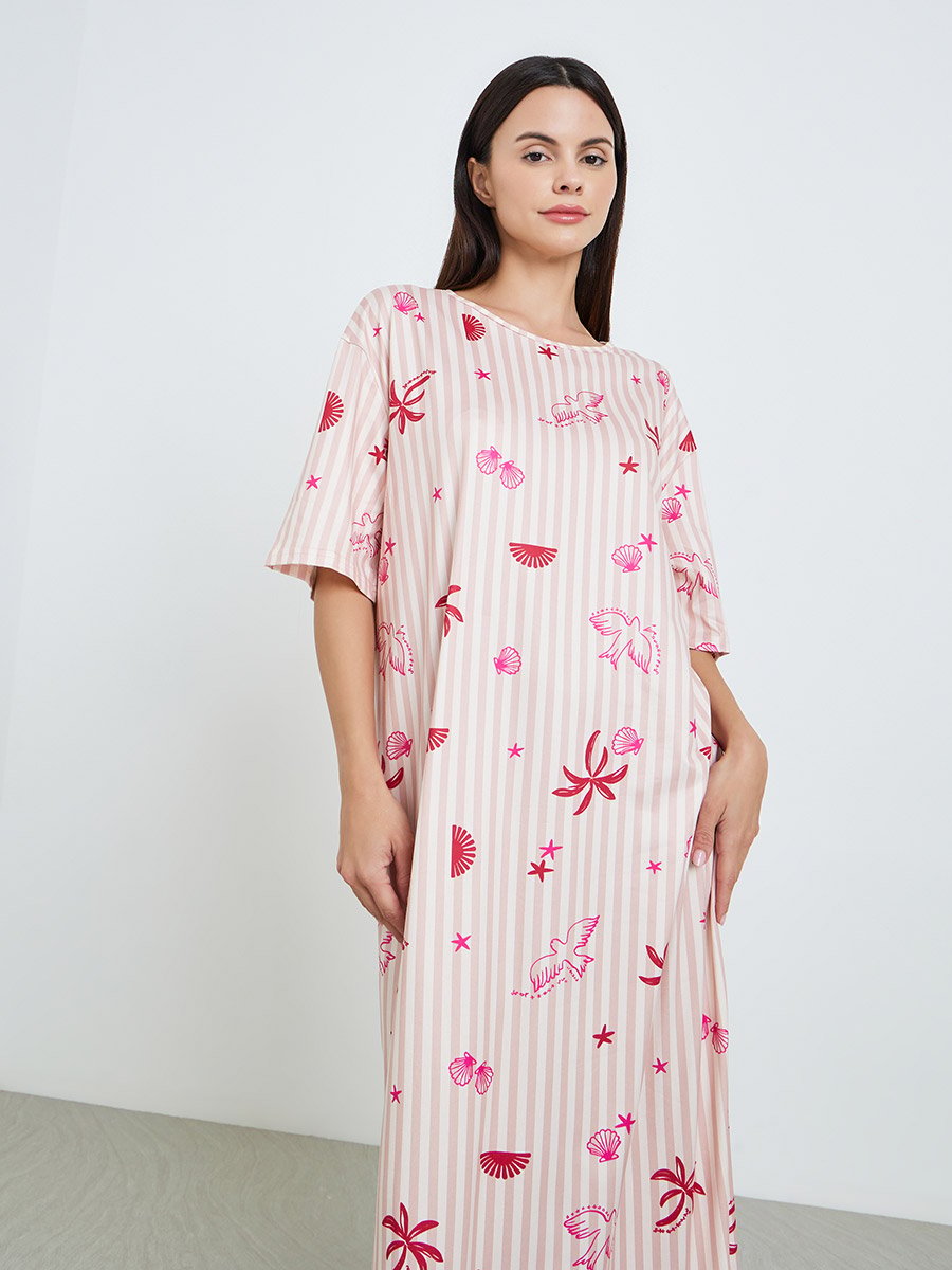 Pink All Over Print Sleep T-Shirt Dress