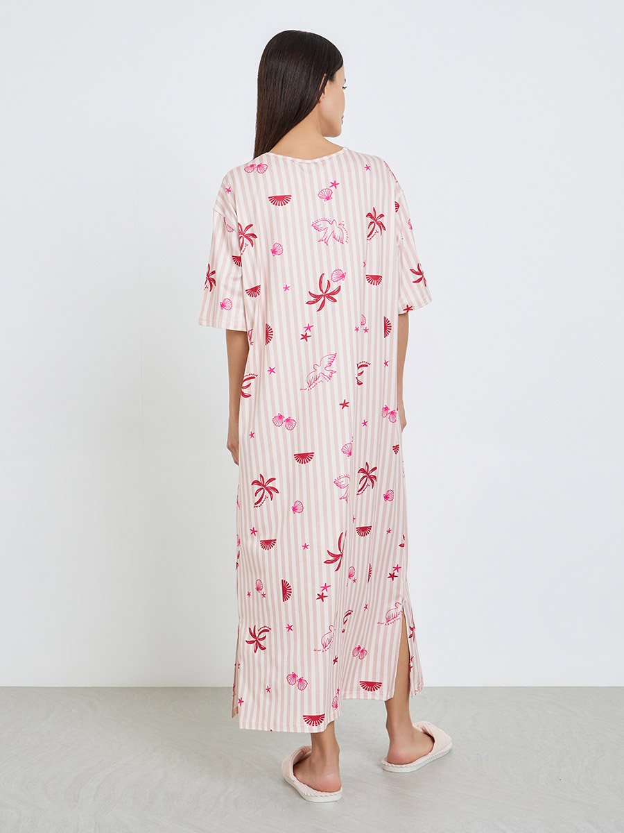 Pink All Over Print Sleep T-Shirt Dress