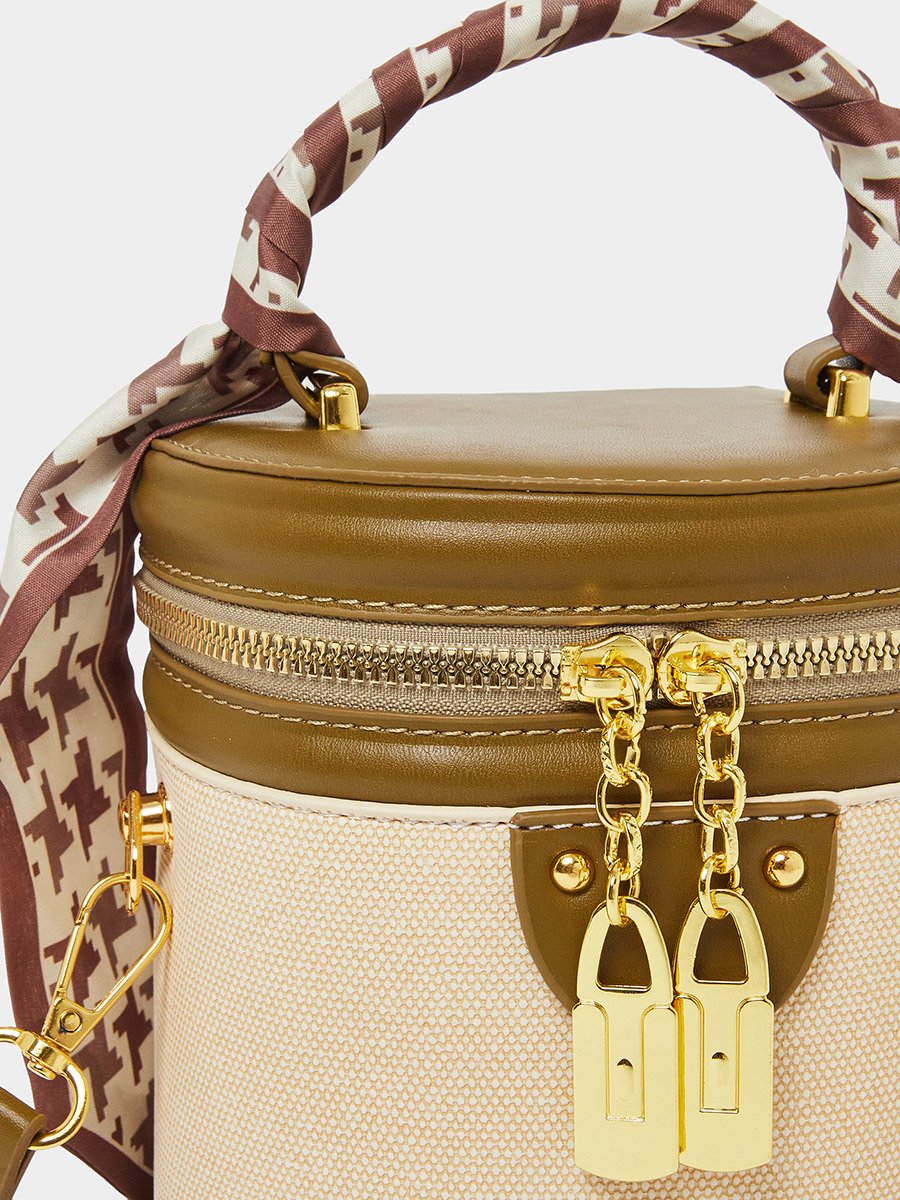 Barrel Bucket Bag with Scarf Detail