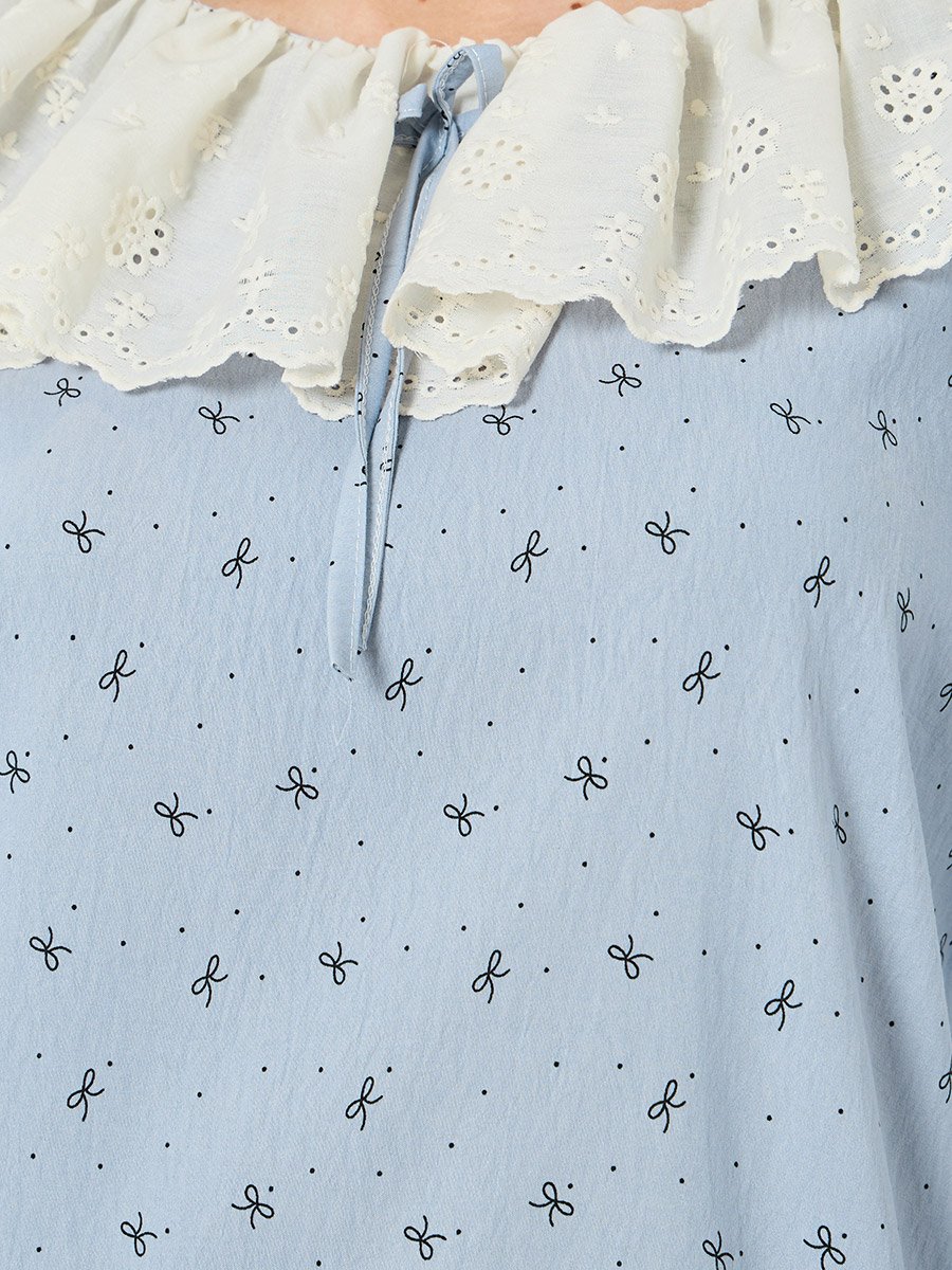Lace Neck Ditsy Print Top and Pyjama Set