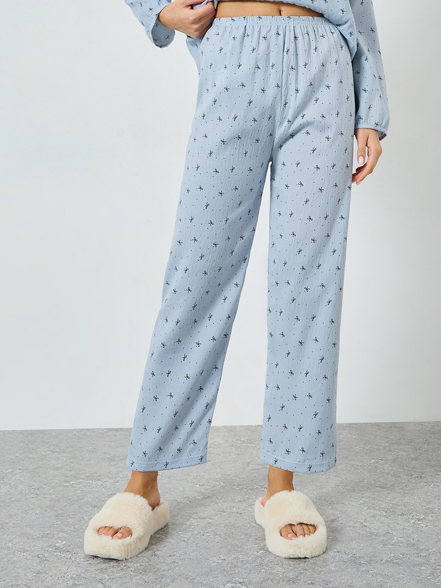 Lace Neck Ditsy Print Top and Pyjama Set