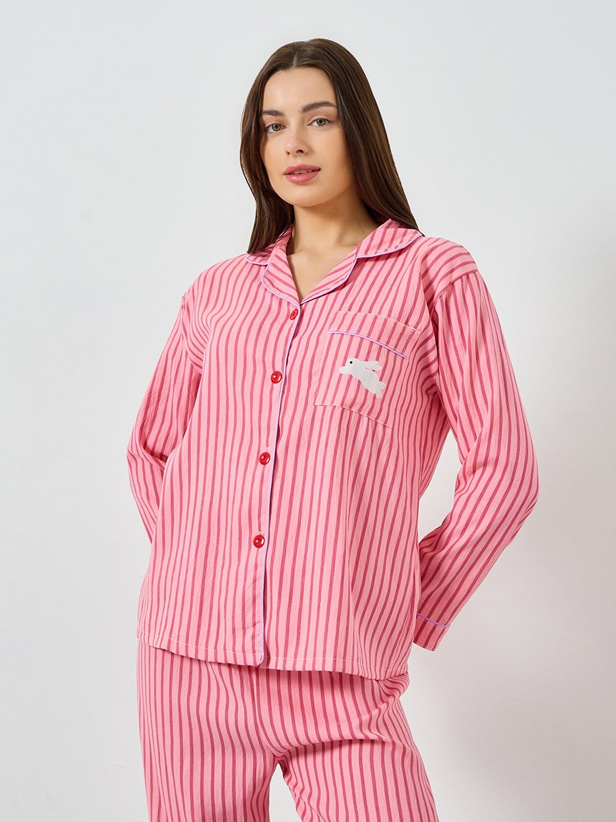 Striped Long Sleeve Shirt and Pyjama Set