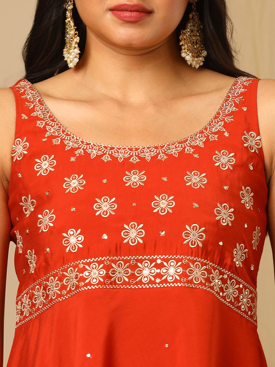 Women Zari Sequined Detail Tunic and Gharara Pants with Choker Dupatta Co-Ords