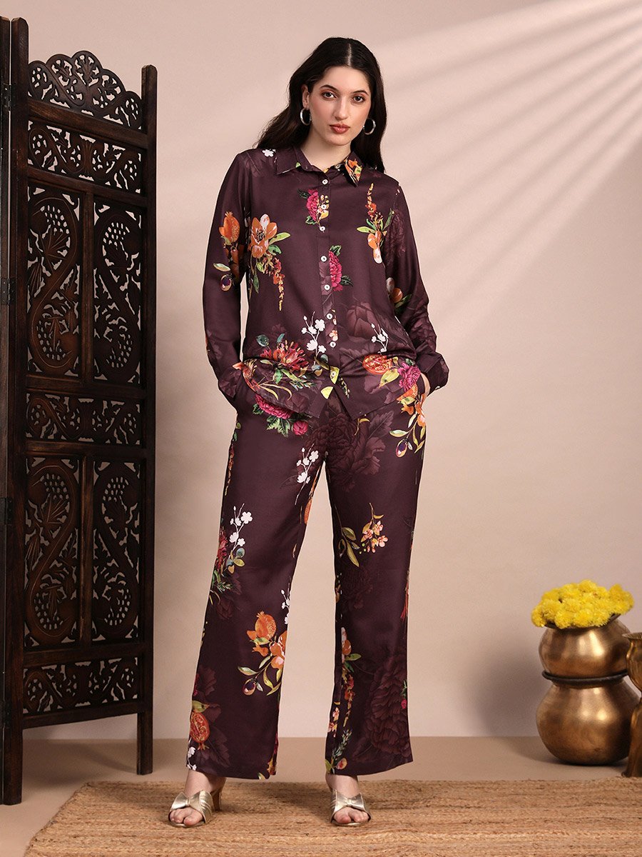 Women Floral Collared Shirt and Trousers Co-Ords