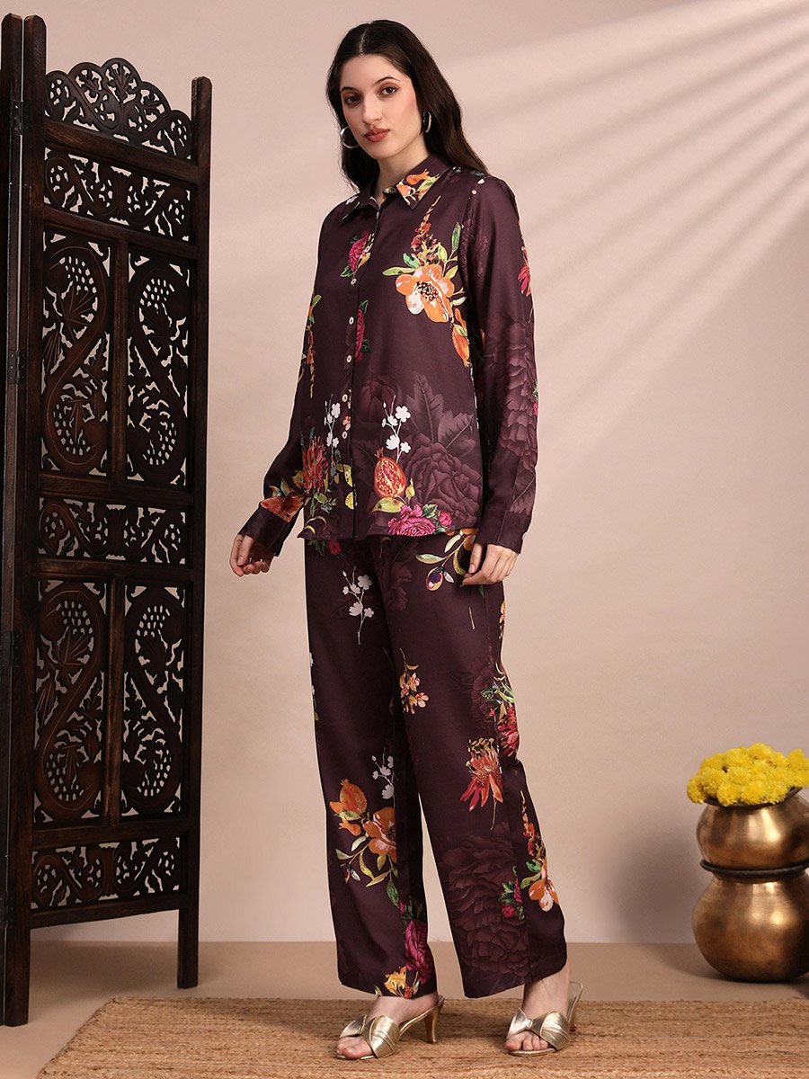 Women Floral Collared Shirt and Trousers Co-Ords