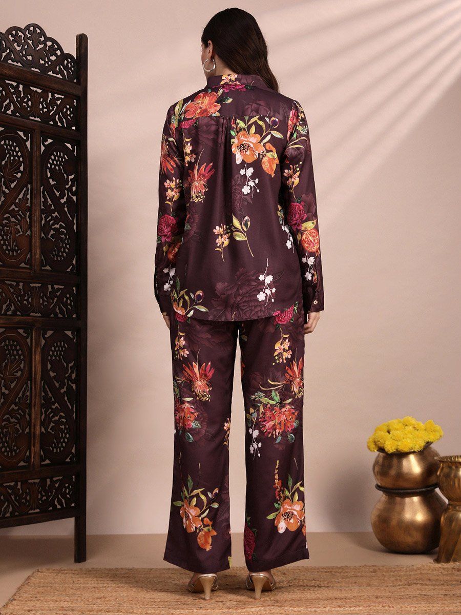 Women Floral Collared Shirt and Trousers Co-Ords