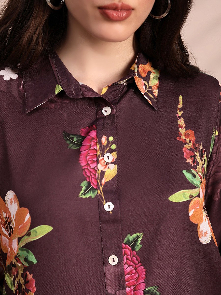 Women Floral Collared Shirt and Trousers Co-Ords