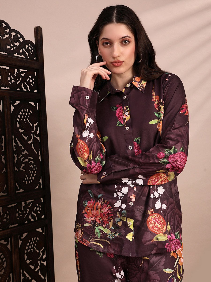 Women Floral Collared Shirt and Trousers Co-Ords