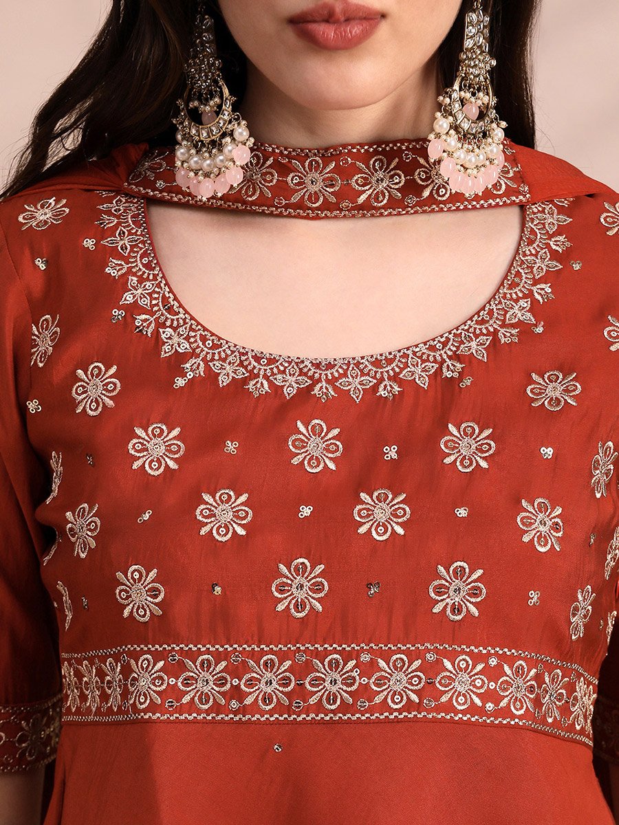 3-Piece Zari Embroidered Yoke Tunic, Gharara and Dupatta Festive Co-Ords