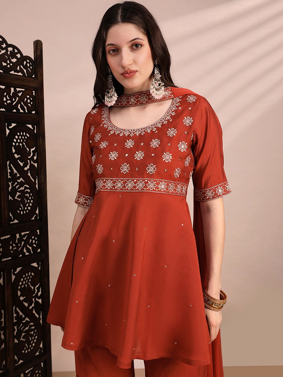 3-Piece Zari Embroidered Yoke Tunic, Gharara and Dupatta Festive Co-Ords