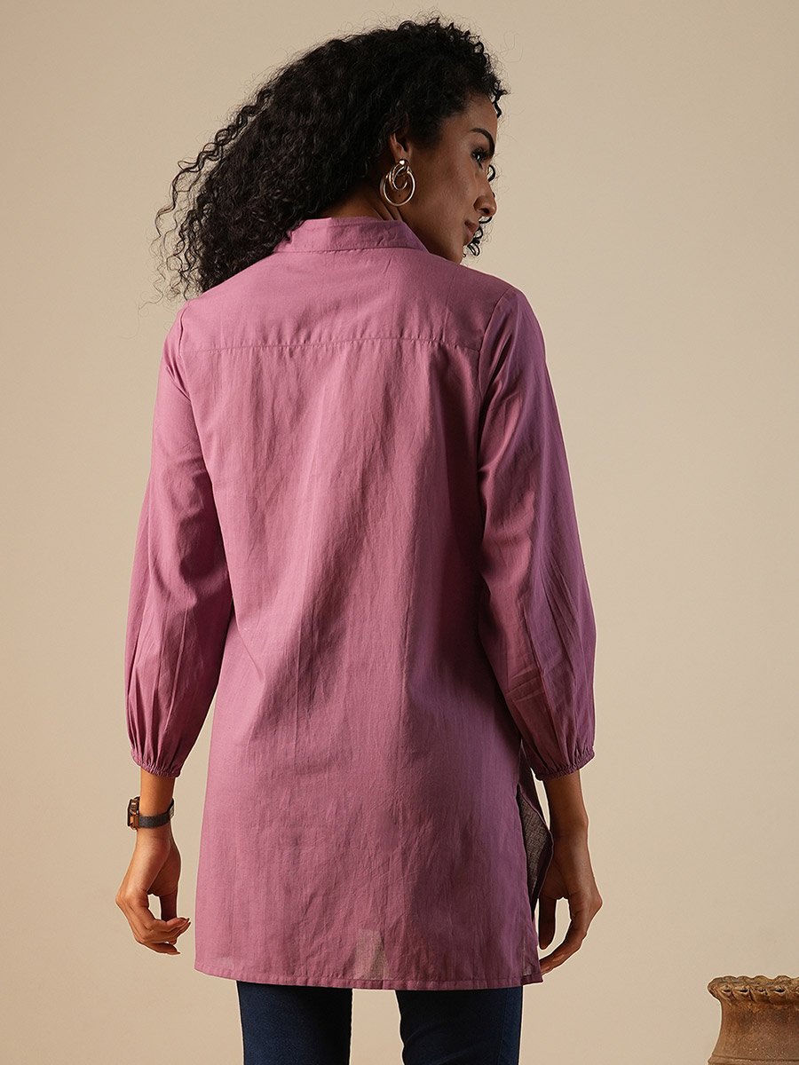 Women Purple Floral Embroidered A-Line Tunic