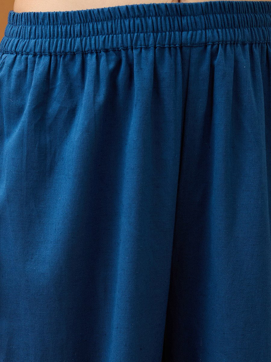 Women Blue Bell Sleeves Embroidered Kurta with Pant Set