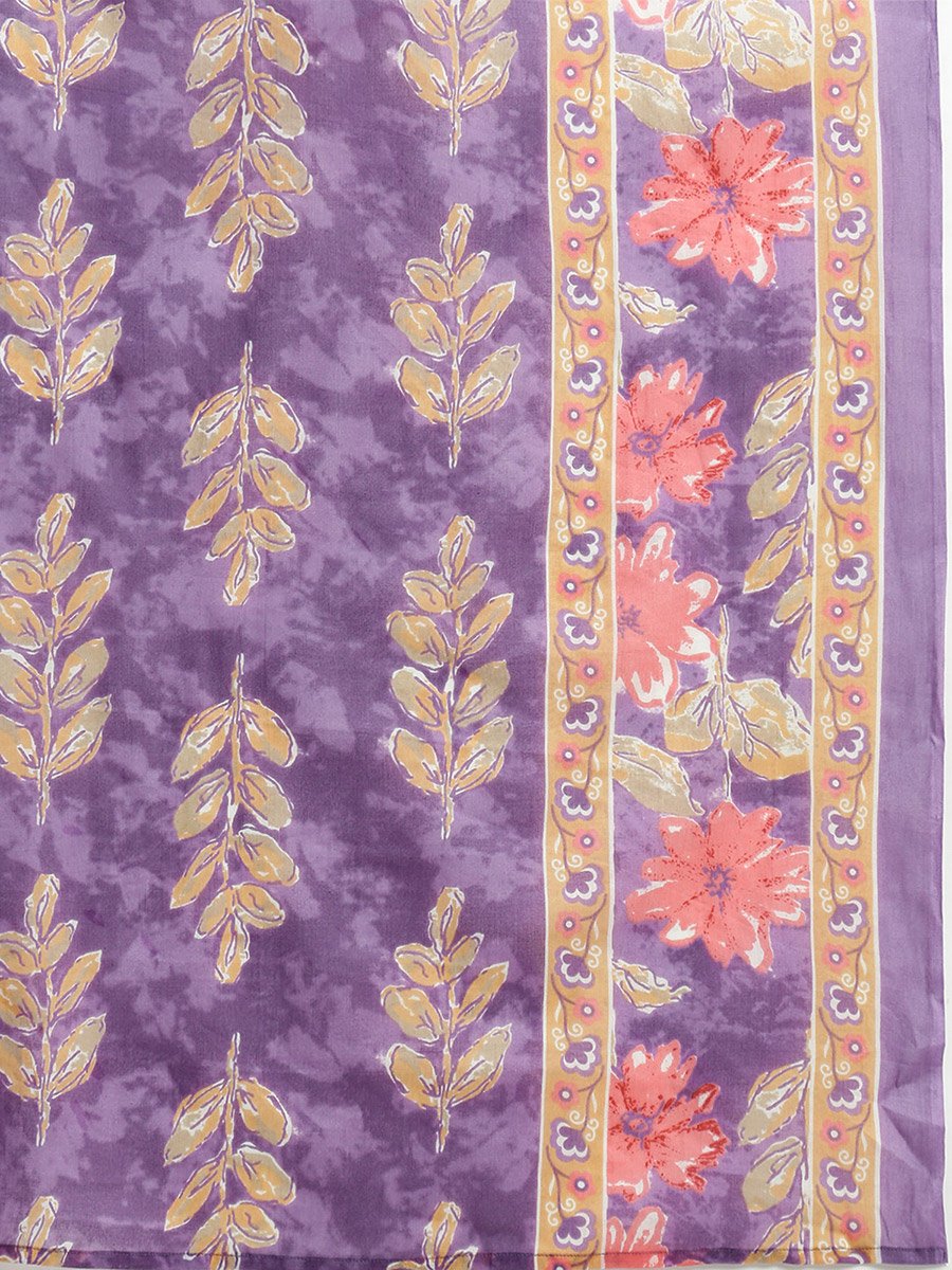 Women Purple Floral Embroidered Kurta with Pant and Dupatta Set