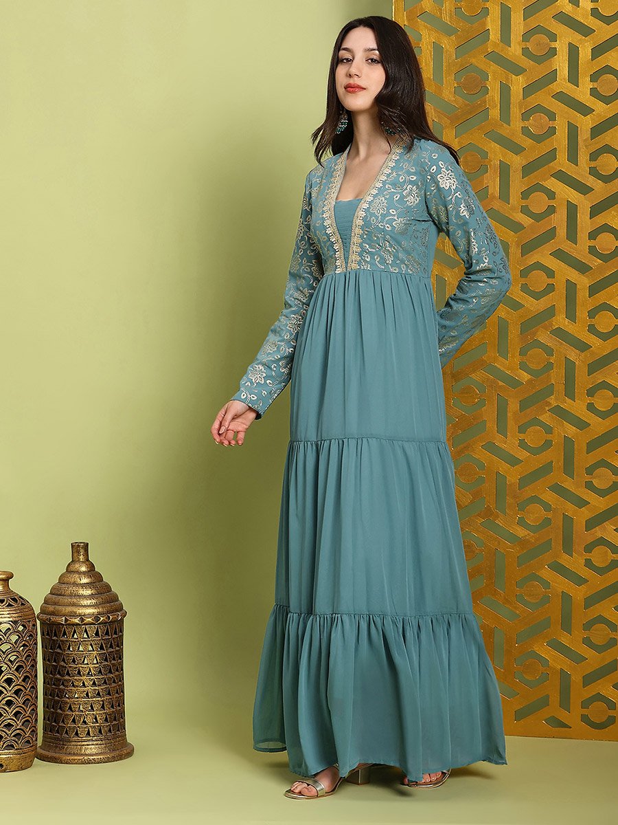 sachin and babi light blue dress Women Green Pleated Embroidered Maxi Dress For Women at Bahrain