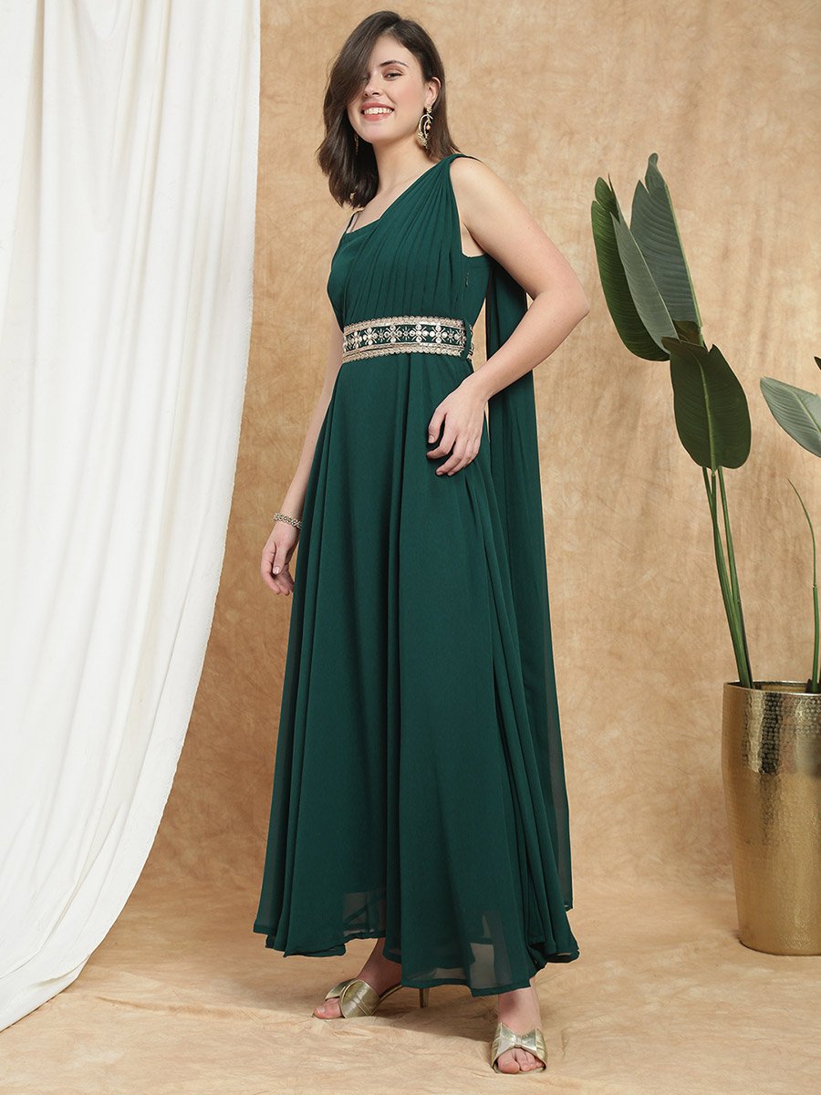 slim fit dress slacks Spaghetti Straps Dark Green Long Wedding Guest Dress with Split main image 0