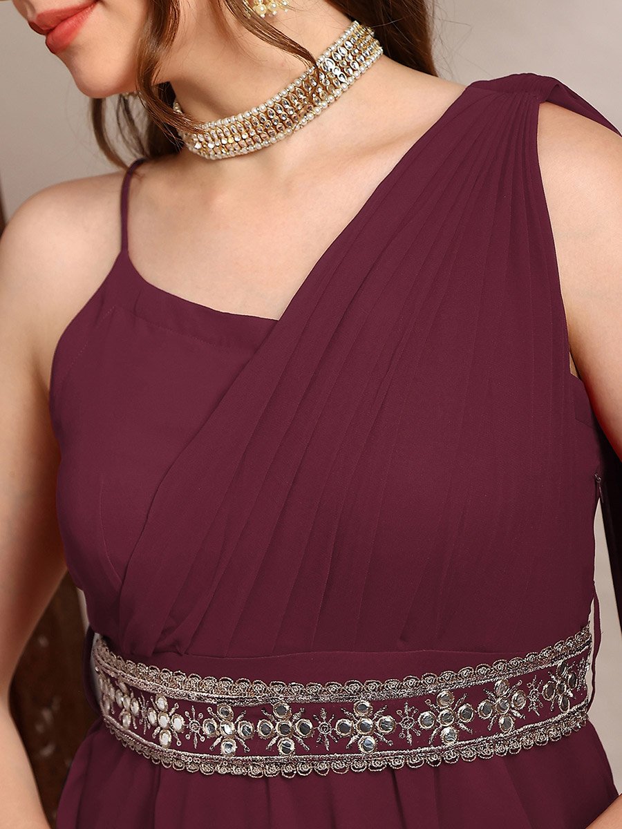 Women Maroon Strappy Embroidered Maxi Dress