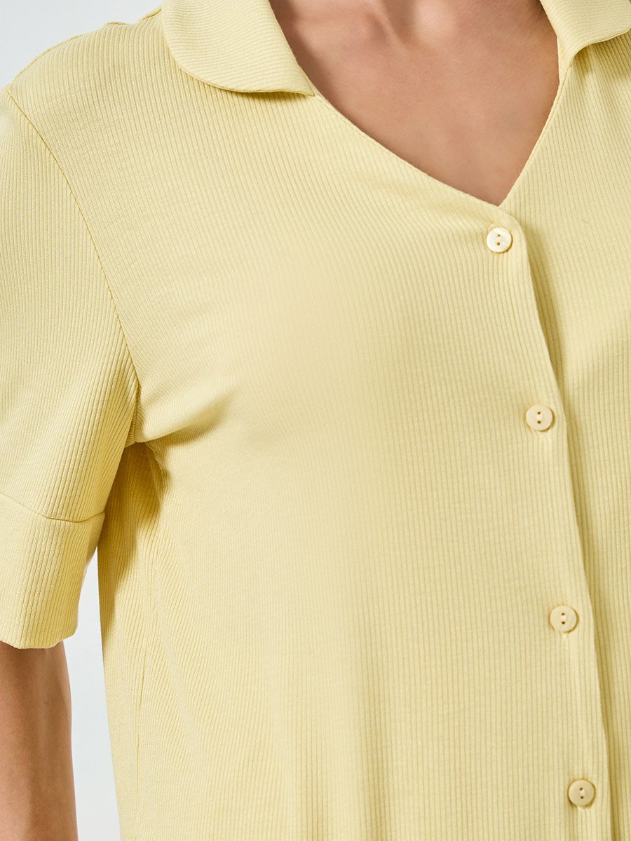 Supersoft Viscose Ribbed Buttoned Shirt and Pyjama Set