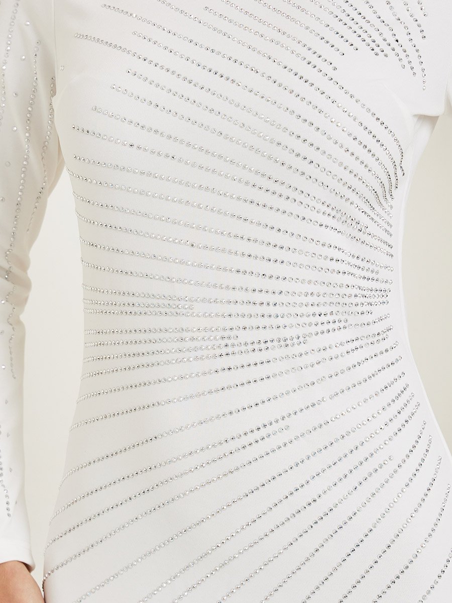 Off-White Embellished Rhinestone Bodycon Maxi Dress