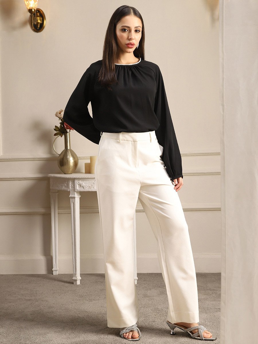 Women Black Embellished Pleated Top