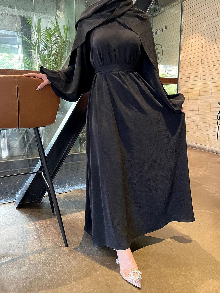 Black Solid Balloon Sleeves Maxi Dress