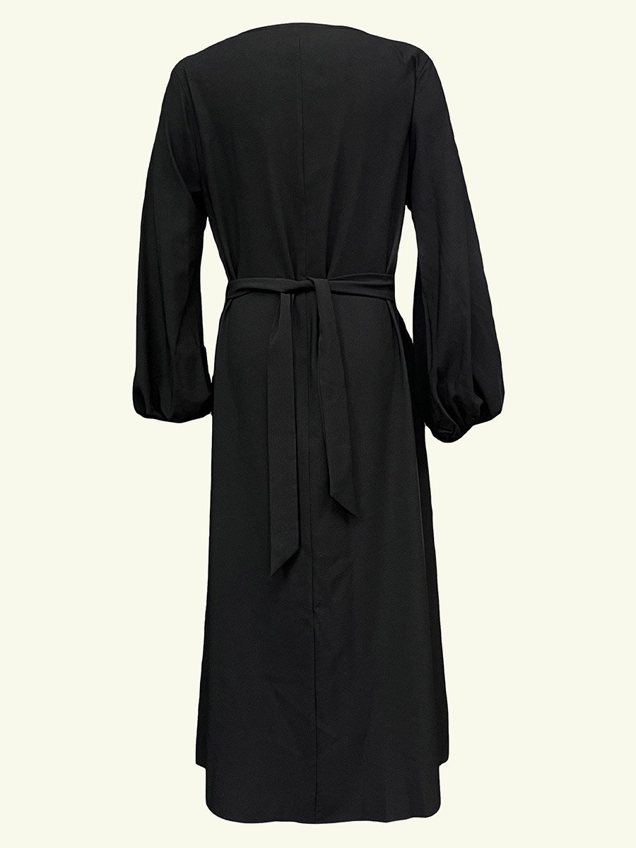 Black Solid Balloon Sleeves Maxi Dress