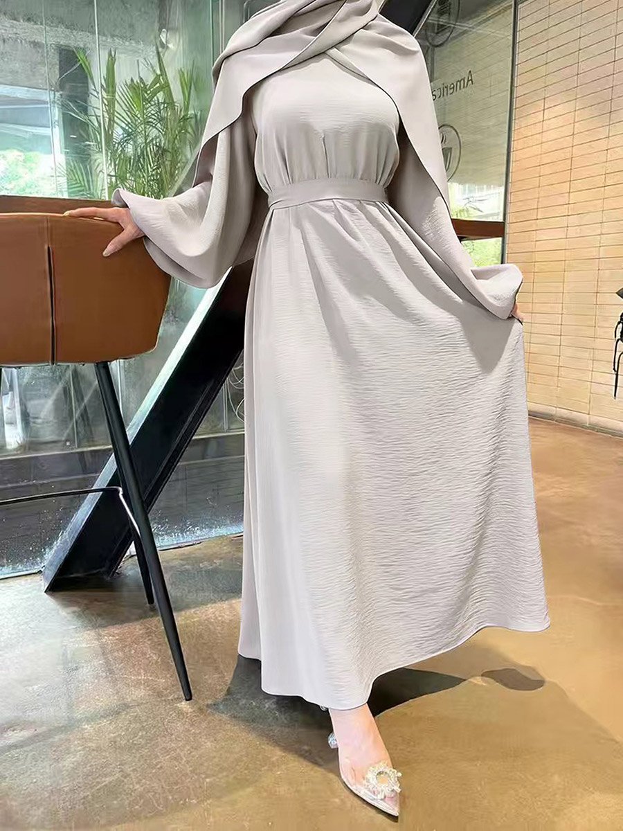 Beige Textured Balloon Sleeve Maxi Dress For Women at Kuwait | Styli Beige Textured Balloon Sleeve Maxi Dress For Women at Kuwait | Styli