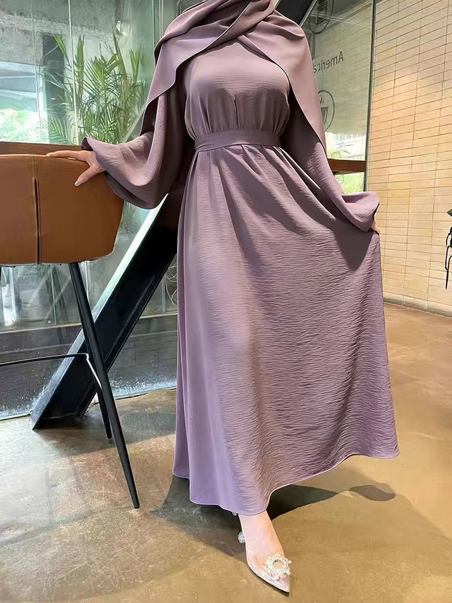 Lilac Solid Balloon Sleeves Maxi Dress