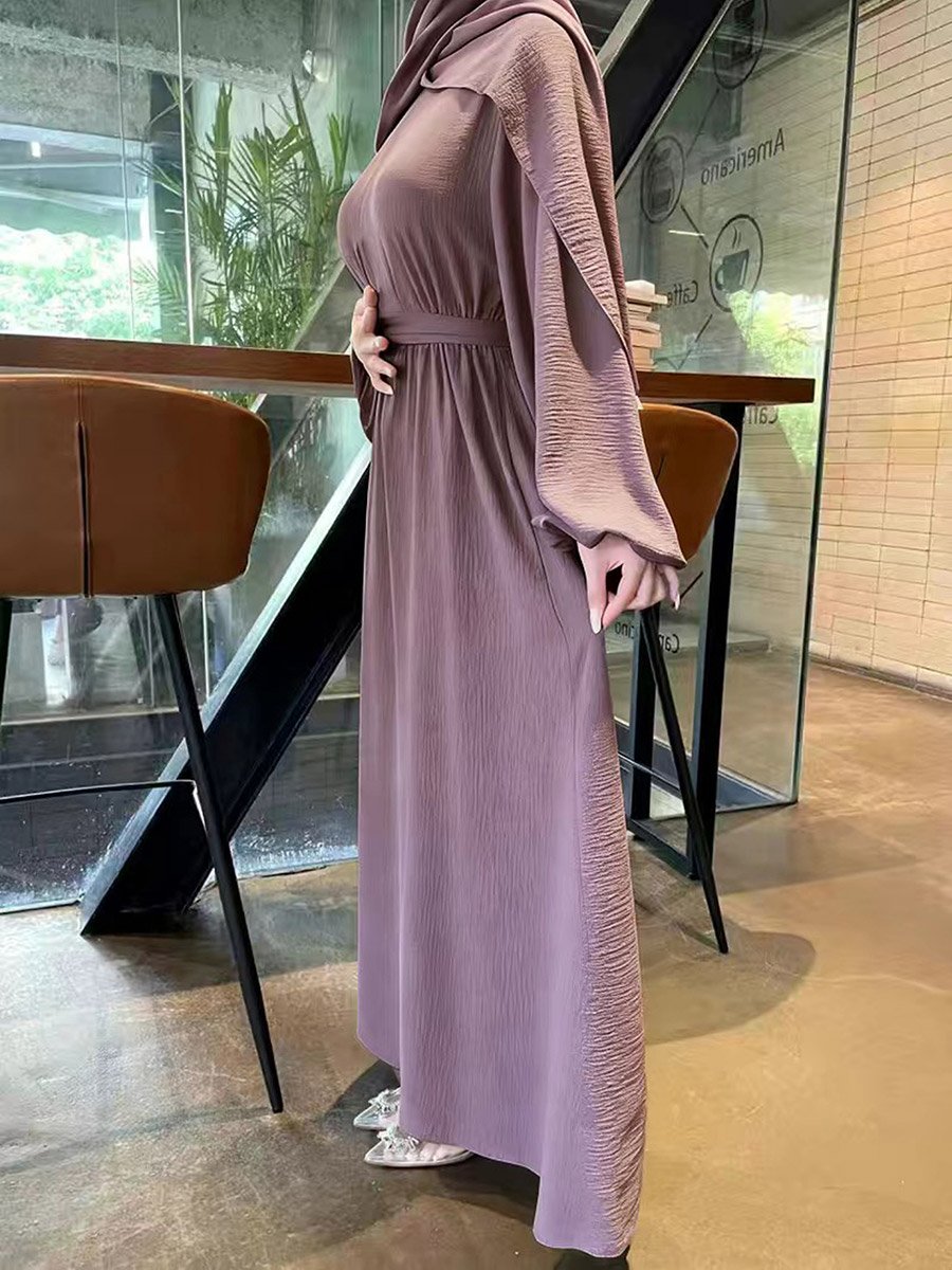 Lilac Solid Balloon Sleeves Maxi Dress