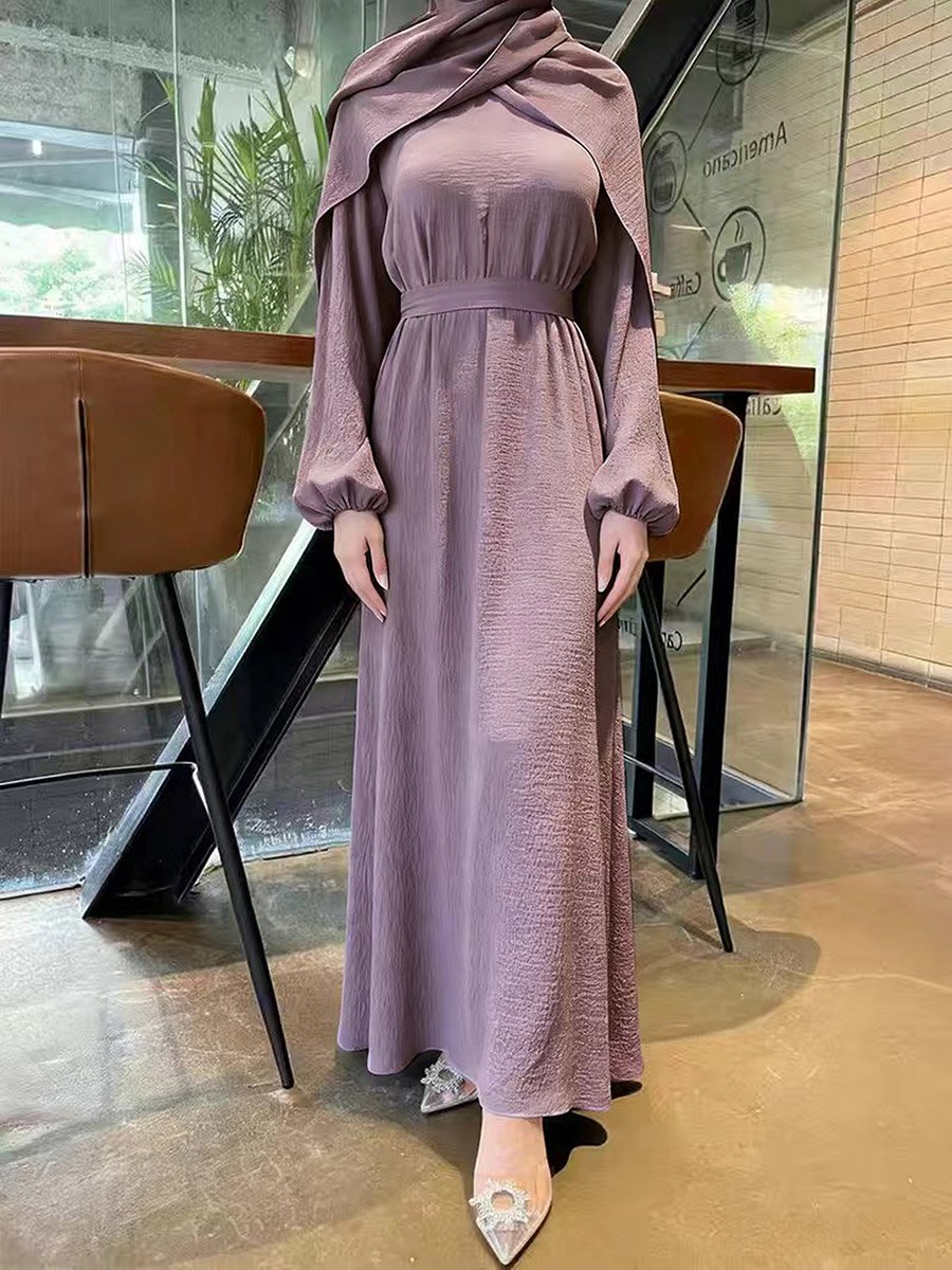 Lilac Solid Balloon Sleeves Maxi Dress