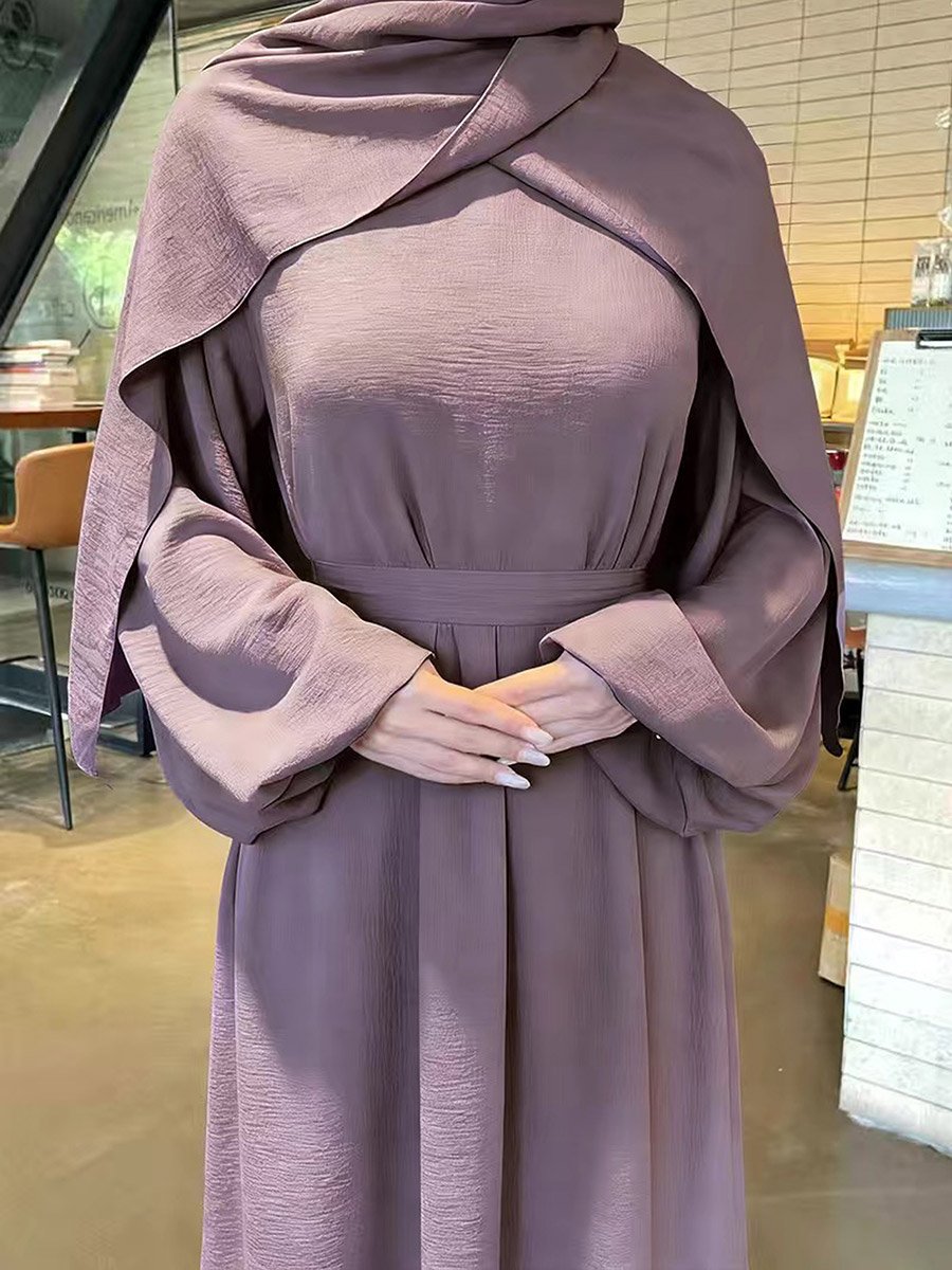 Lilac Solid Balloon Sleeves Maxi Dress