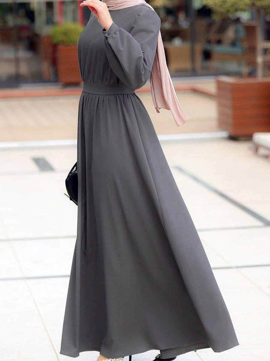 Grey Long Sleeves Maxi Dress