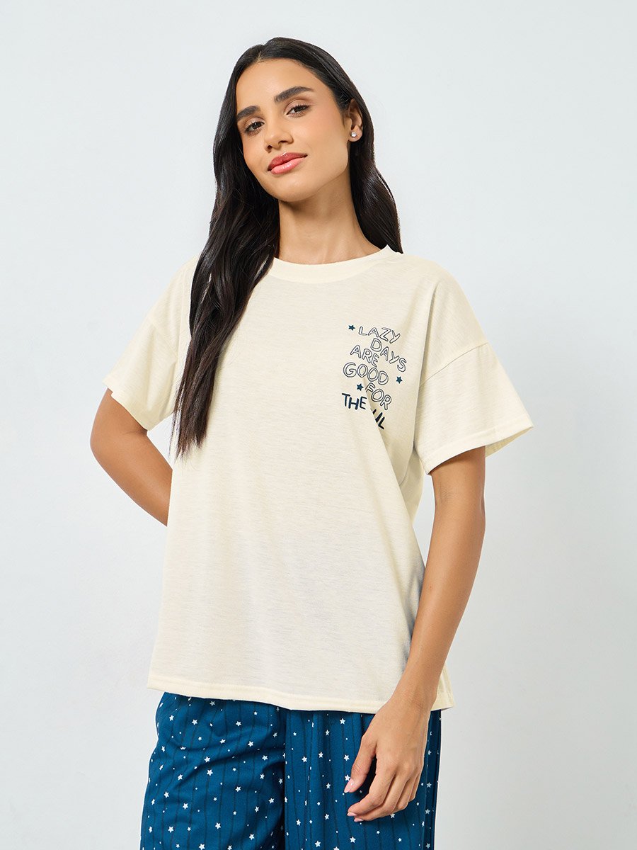 Lazy Days Slogan Drop Shoulder T-Shirt and Star Pyjama Set