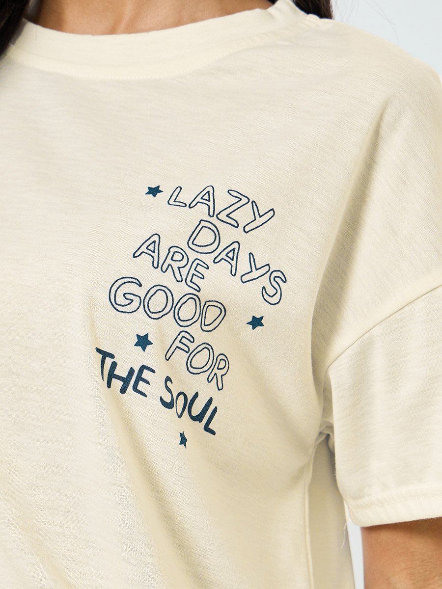 Lazy Days Slogan Drop Shoulder T-Shirt and Star Pyjama Set