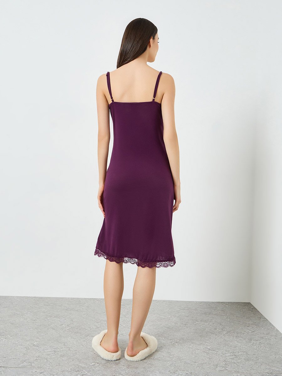 Purple Lace Trim Cross Over V Neck Slip Dress For Women at Kuwait | Styli