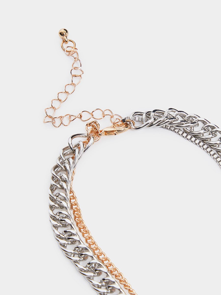 Layered Chain Necklace with Evil Eye Pendant
