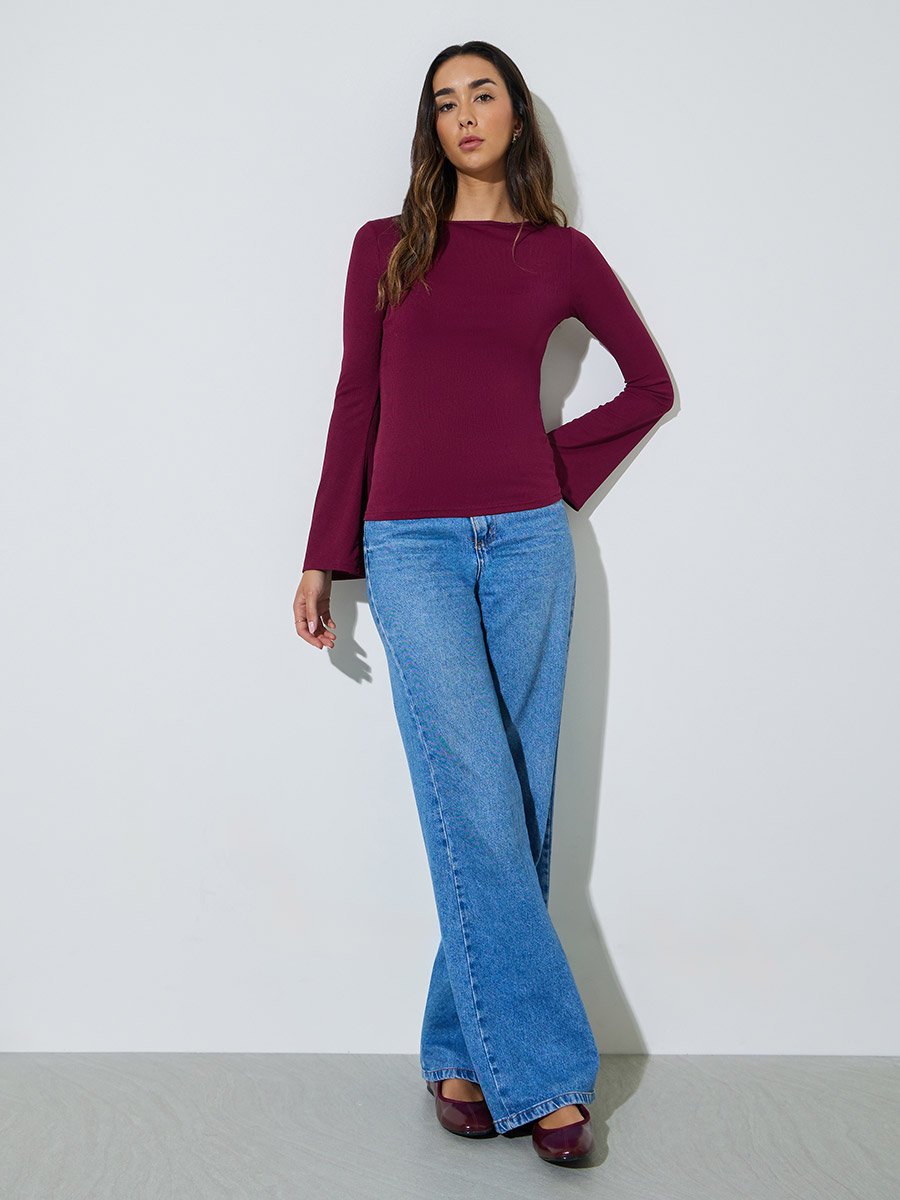 Pack of 2 - Solid Bell Sleeves Knitted Top