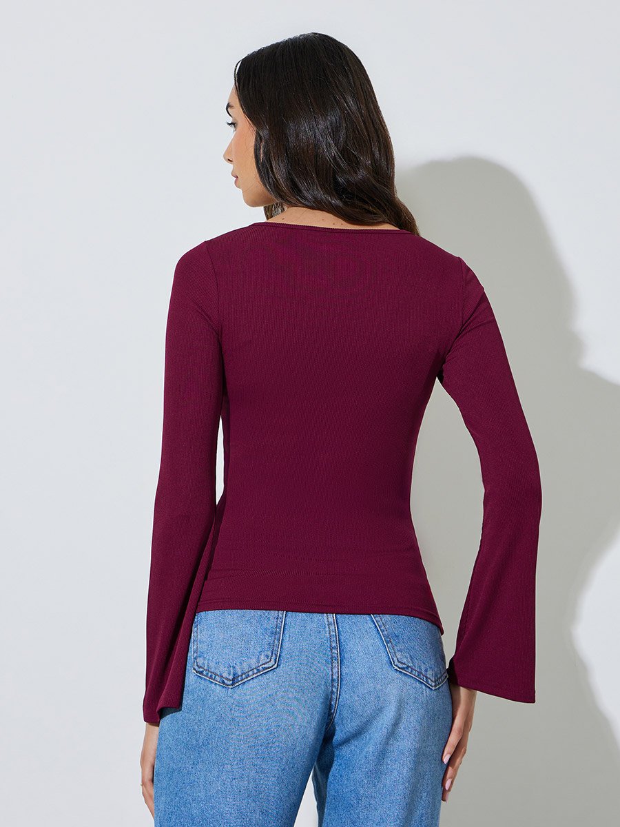 Pack of 2 - Solid Bell Sleeves Knitted Top